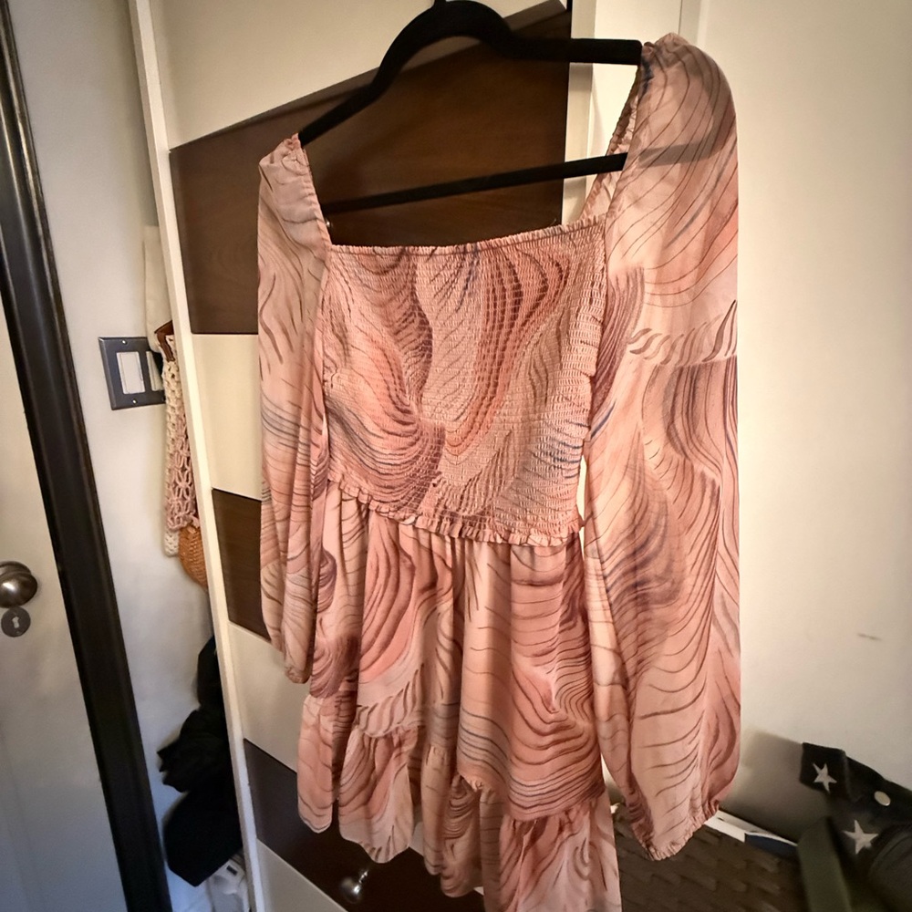 Smocked Peasant Dress in Blush Swirl